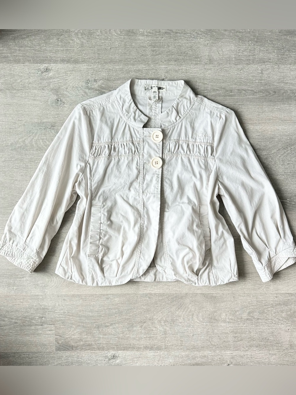 Rip Curl Cream Ruched Cotton Jacket 3/4 sleeve Y2K Coastal Grandma
